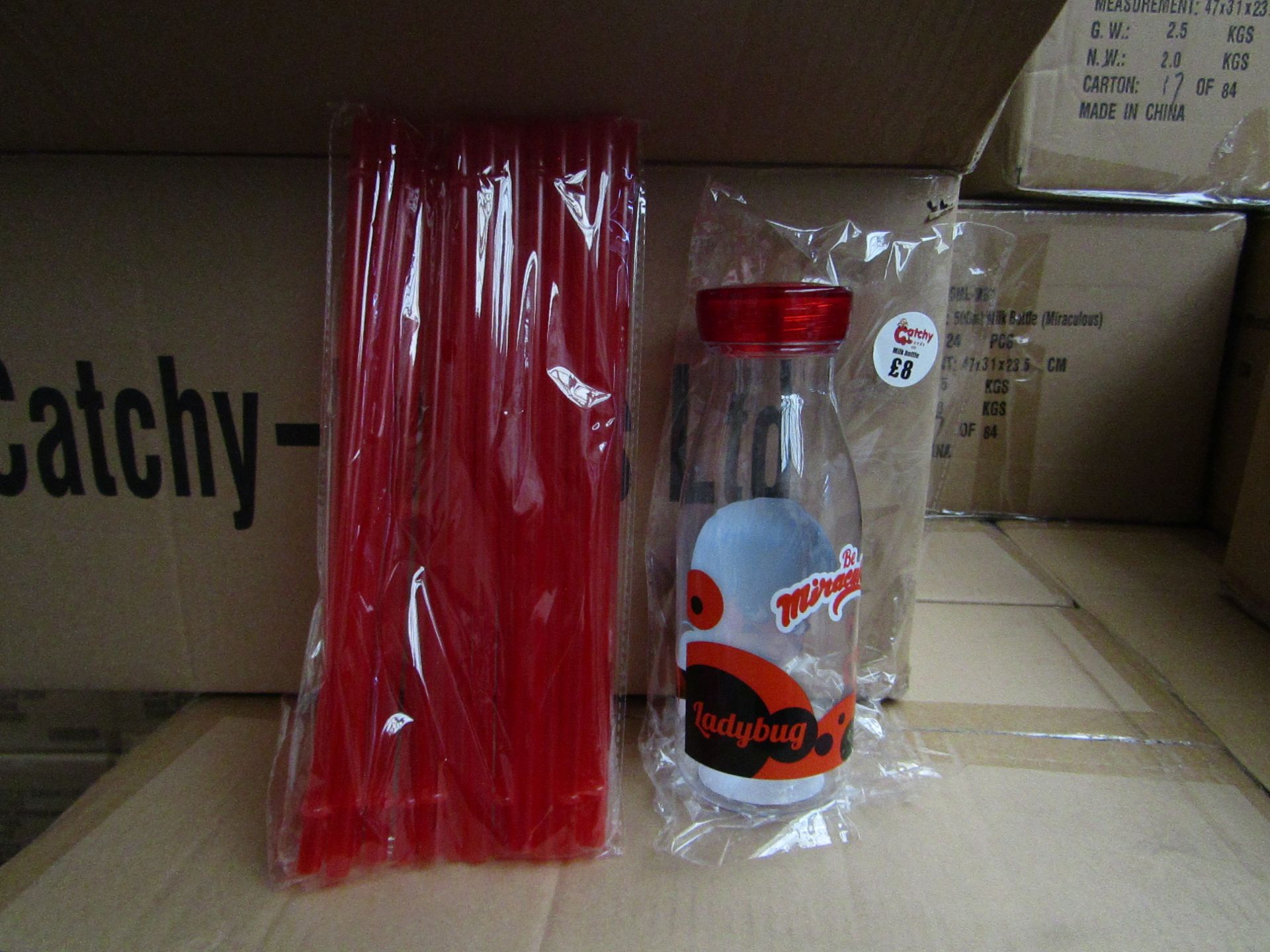 24 x Be Miraculous Lady Bug Milk Bottles with Straws. RRP £8 each New & Packaged - Image 2 of 2