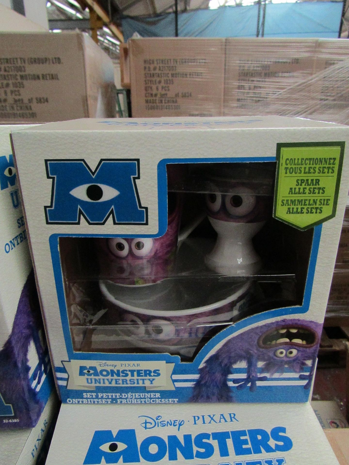 4 x Disney Pixar Monsters University Breakfast Sets. Incl Bowl, Mug & Egg Cup. Boxed (see image for - Image 2 of 2