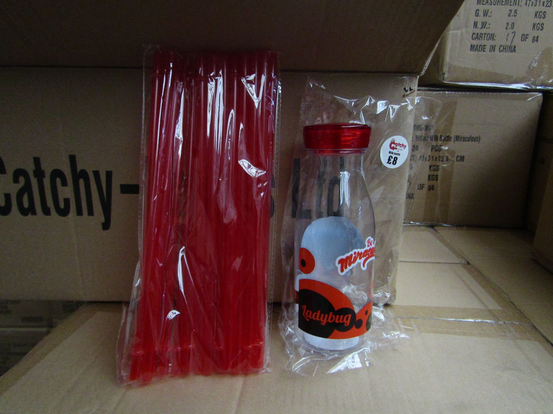 24 x Be Miraculous Lady Bug Milk Bottles with Straws. RRP £8 each New & Packaged