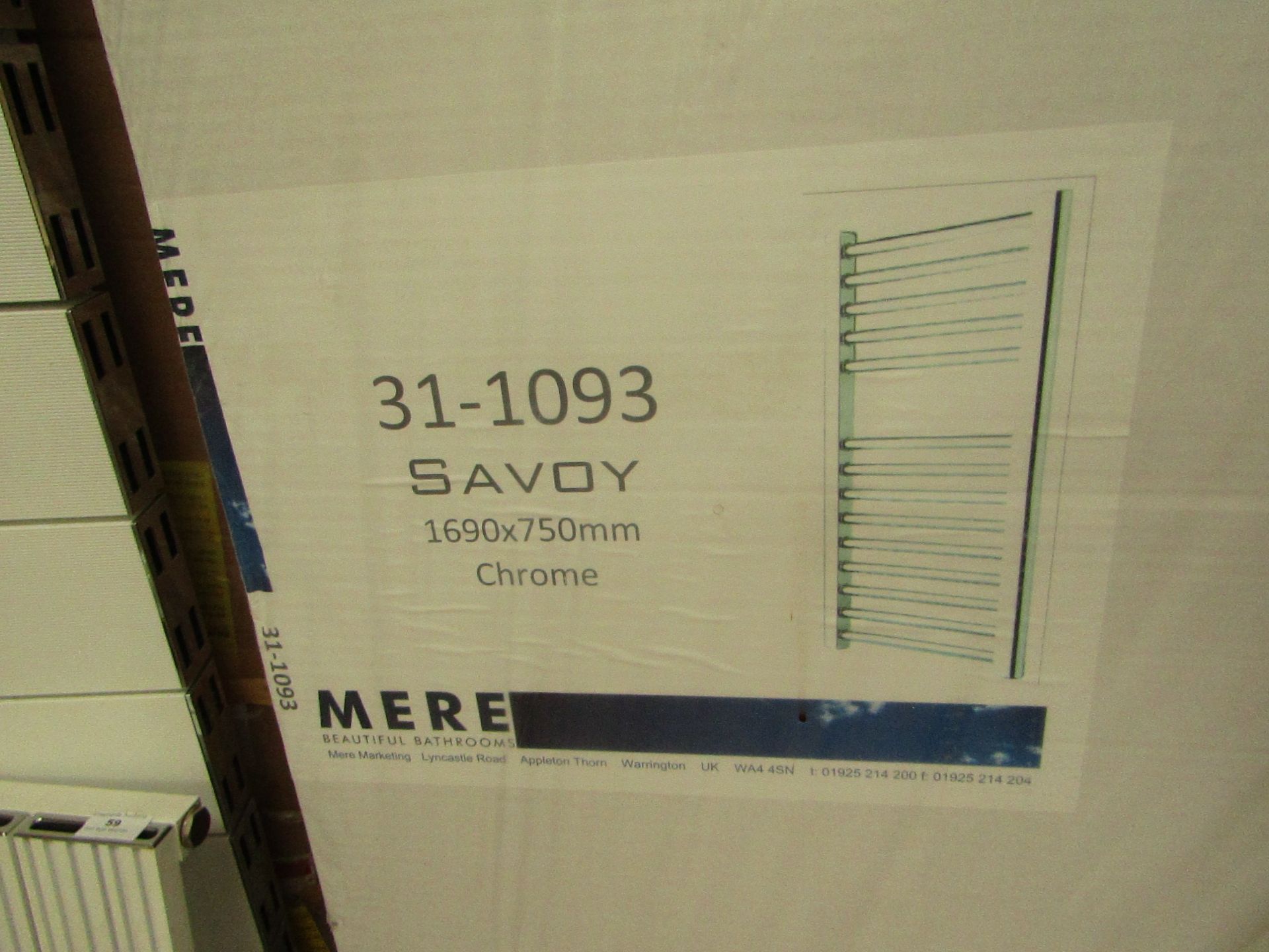 Mere Bathrooms 1690 x 750mm towel radiator, new and boxed.
