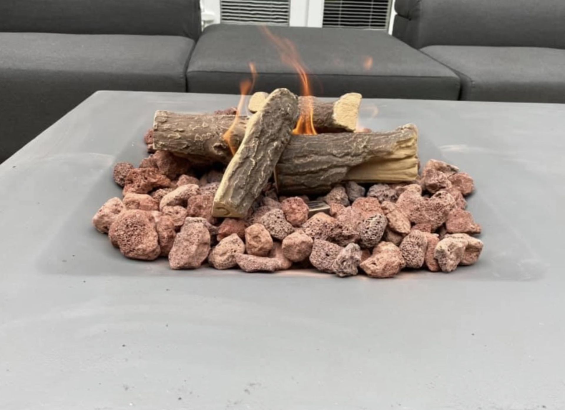 1x Concrete resin gas firepit around 80cm square cube size with storage for gas bottle inside - Image 2 of 2