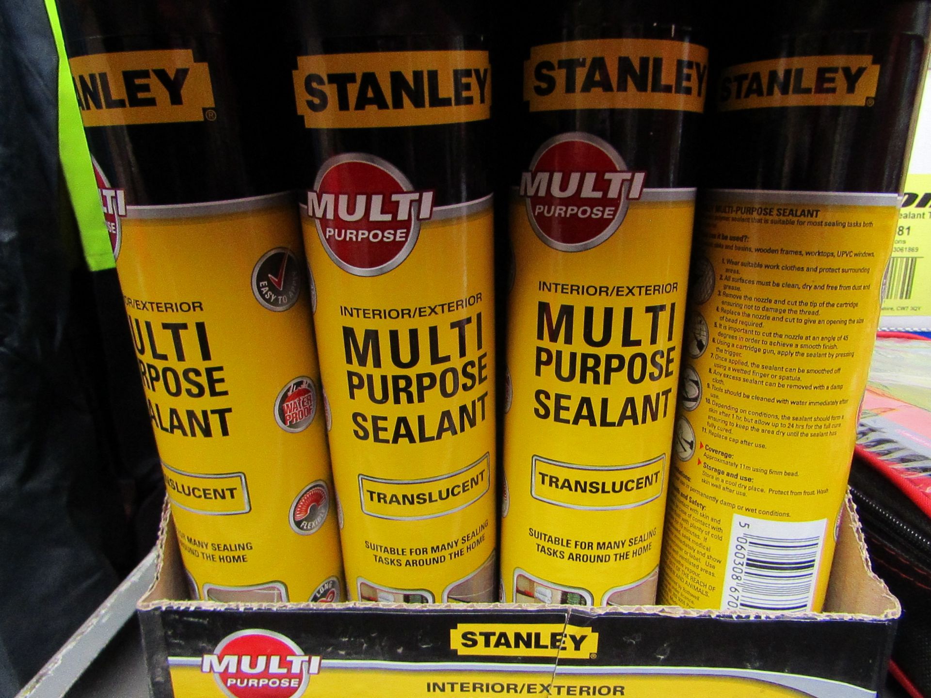 6x 300ml Tubes of Stanley Interior and exterior multi Purpose Translucent Sealant, new