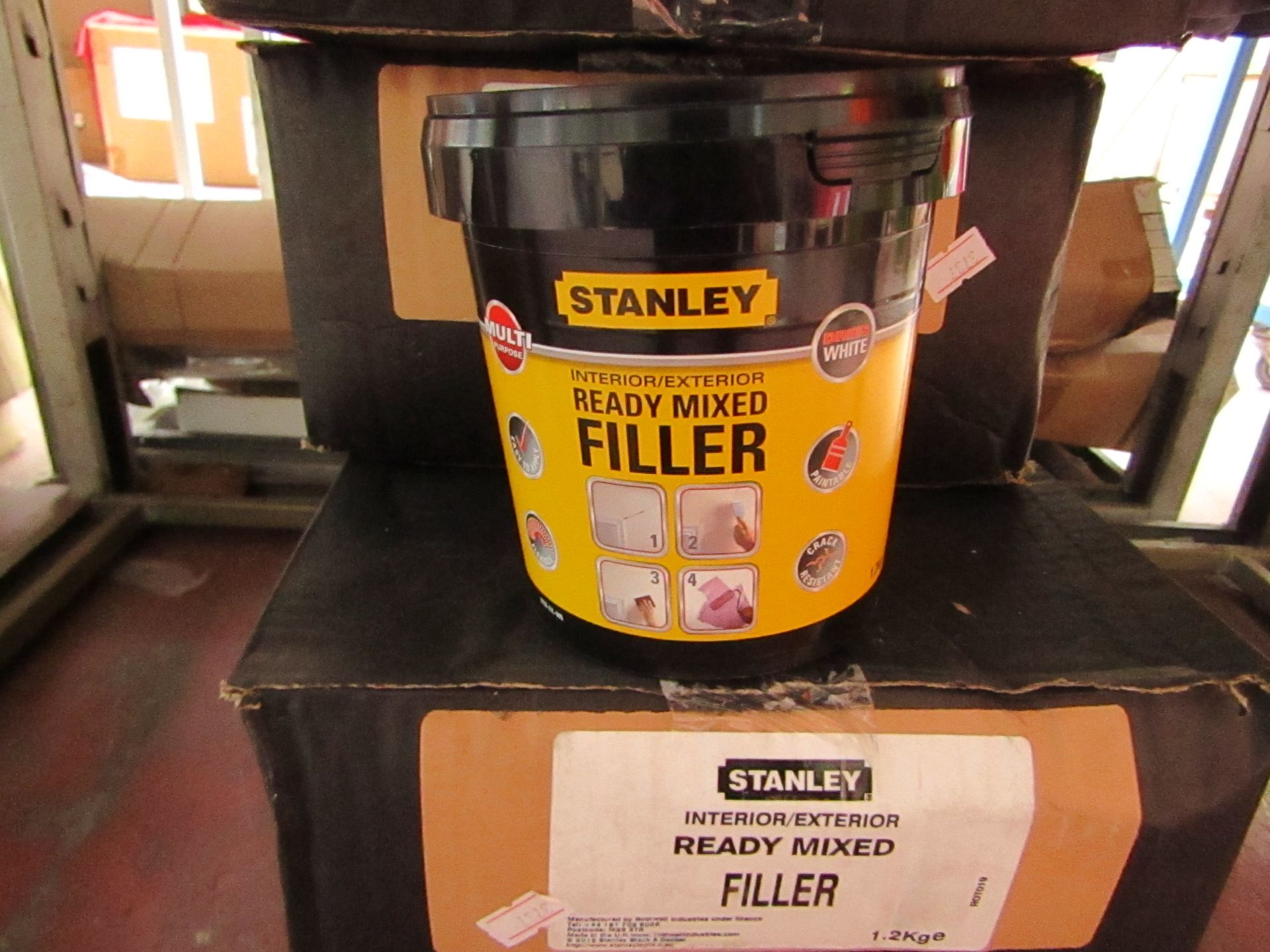 6x 1.2KG tubs of Stanley Multi Purpose ready Mixed Interor and Exterior filler, new