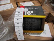 Box of 2x Bell 16" Kids Bike tyres, new and boxed