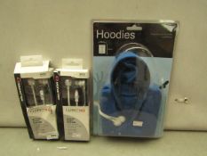 3x Various Items Being : 2x Monster EarBud - EarPhones, 1x 1x Hoodies - ipad Protection Sleeve -