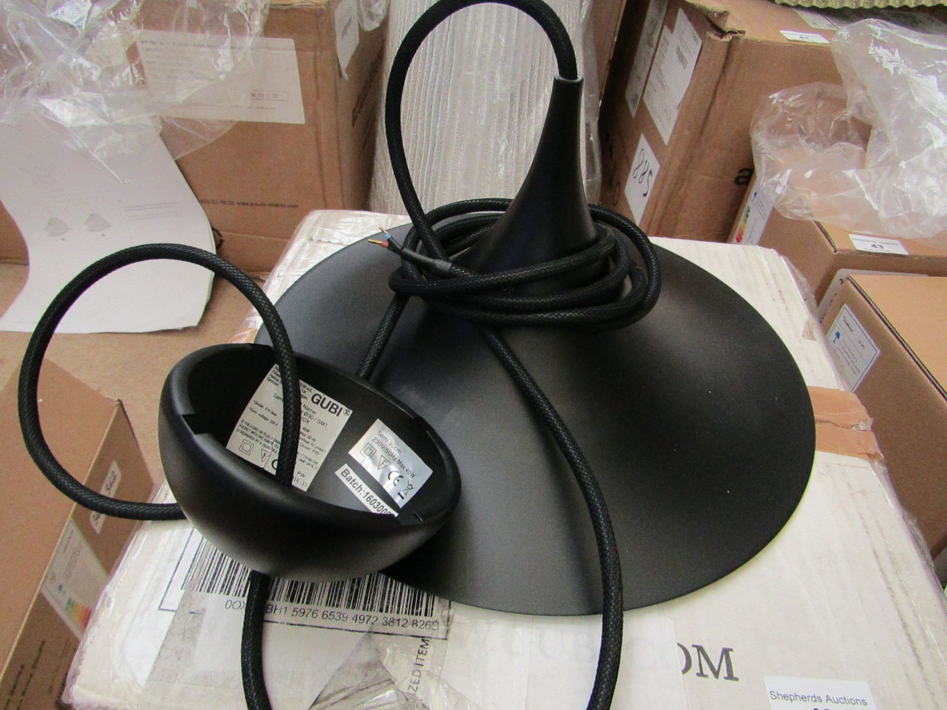 | 1X | GUBI SEMI PENDANT BLACK CEILING LIGHT | LOOKS UNUSED AND BOXED BUT NO GUARANTEE | RRP £204 |