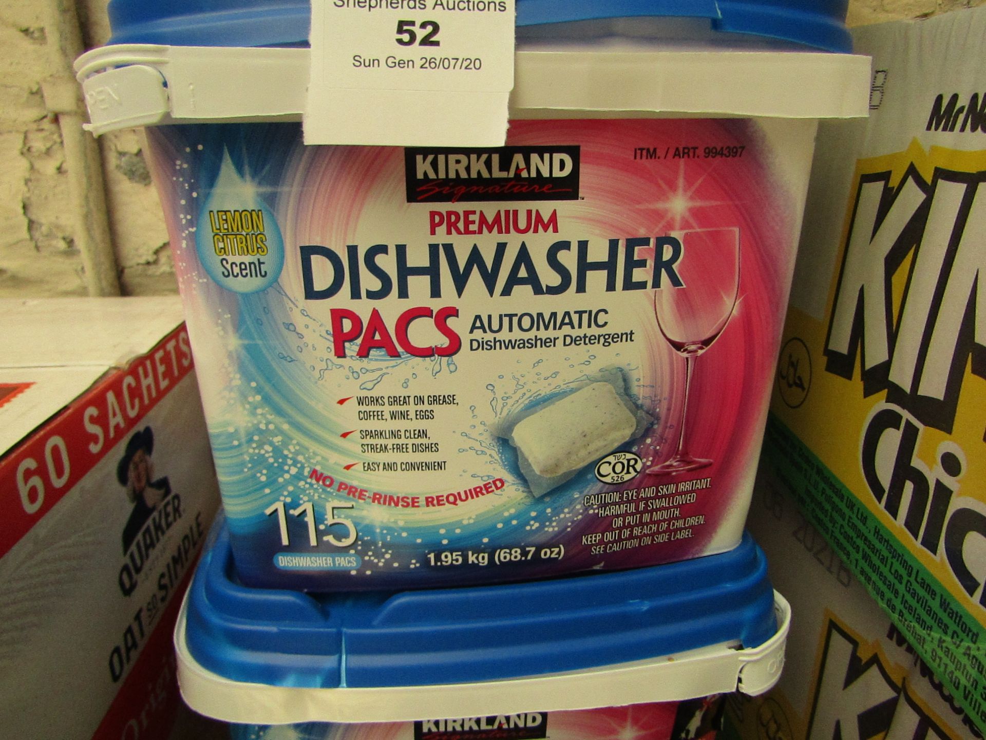 Kirkland Signature Premium Dishwasher Pacs, Automatic Dishwater Detergent ,115 Pacs, best used 04/