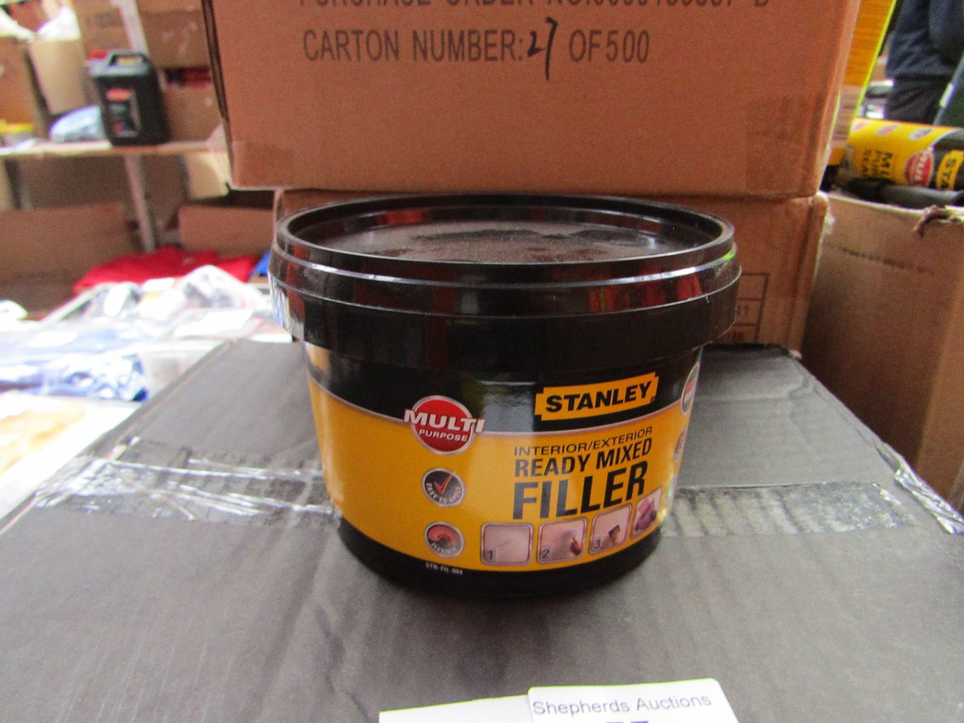 6x 600g tubs of Stanley Multi Purpose ready Mixed Interor and Exterior filler, new