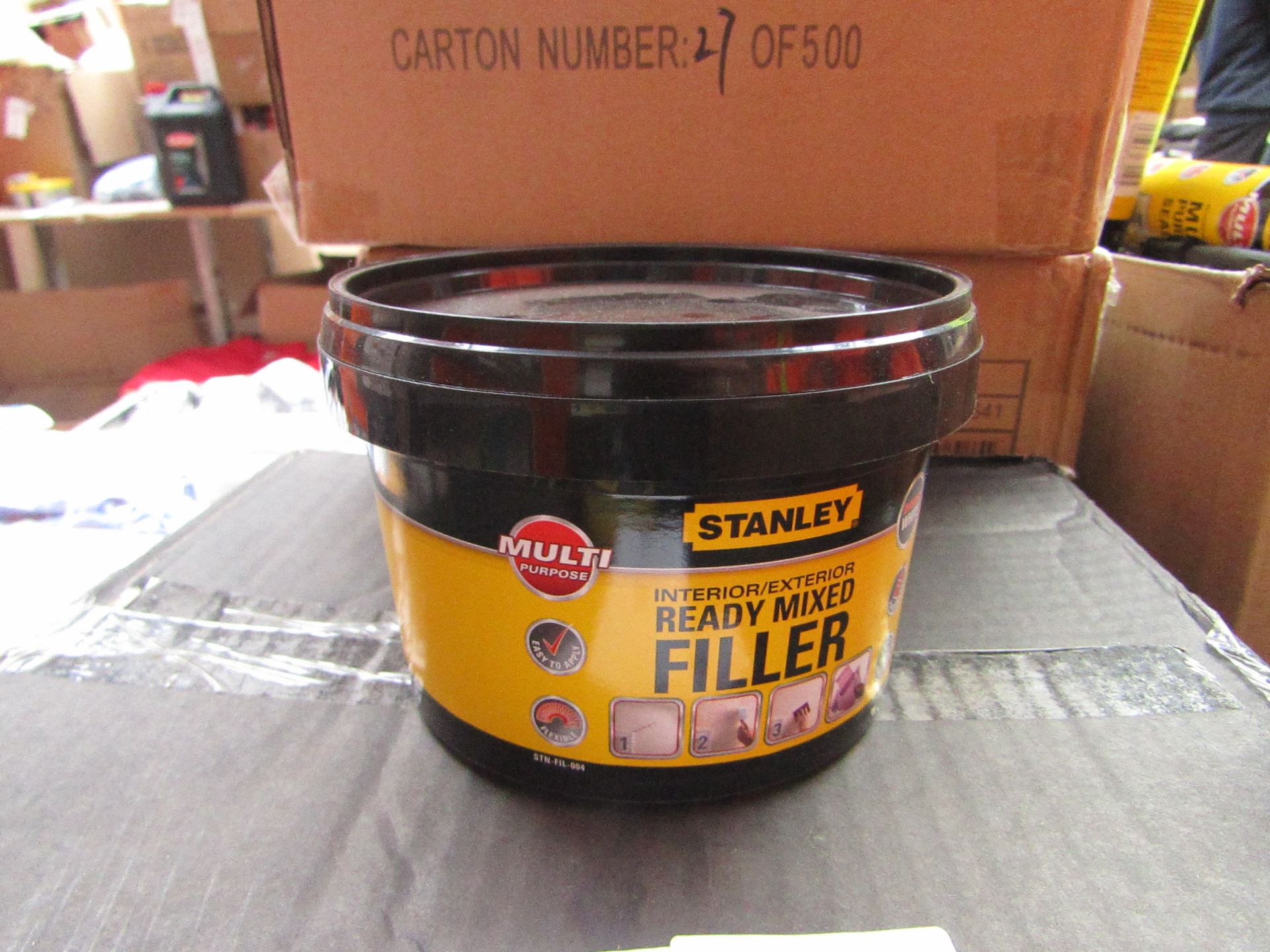 6x 600g tubs of Stanley Multi Purpose ready Mixed Interor and Exterior filler, new