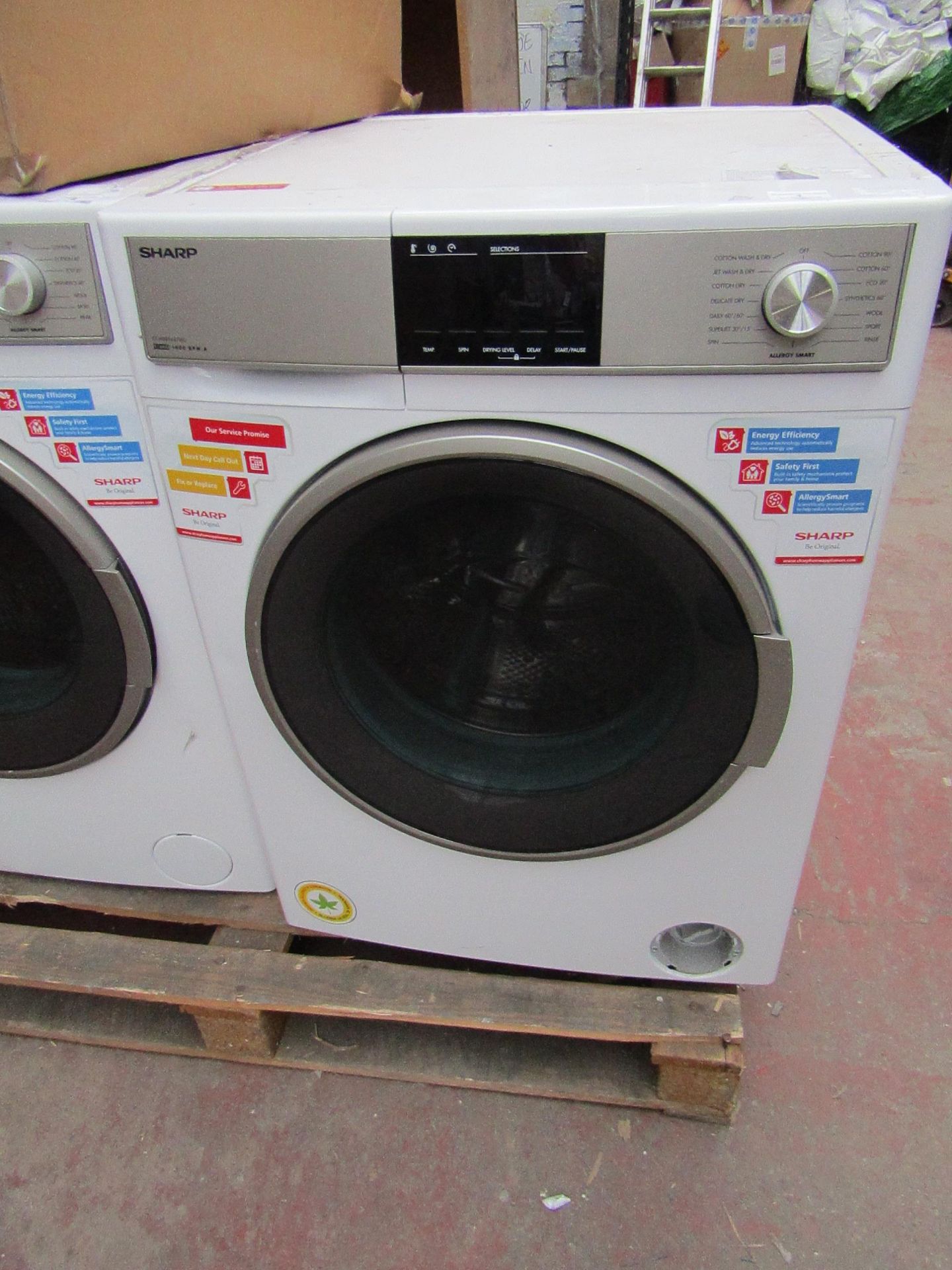 Sharp 1400RPM 9/6Kg washing/dryer, seller has checked these items and have informed us they are