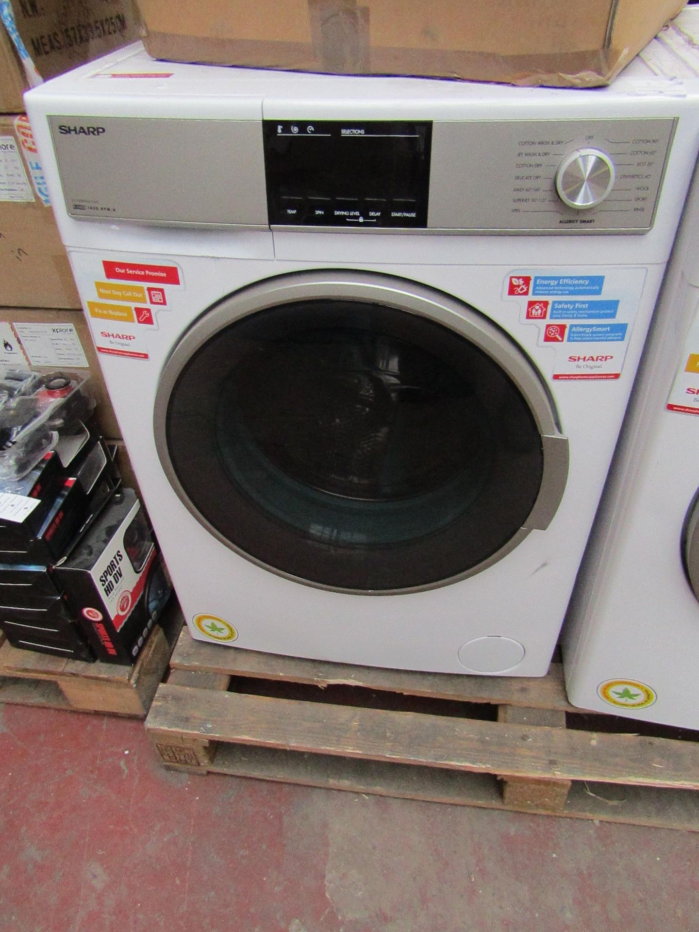 Sharp ES-HDB9647W0 1400RPM 9/6Kg washer dryer, seller has checked these items and have informed us