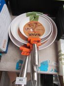3 Piece Pan Set : NAVA - Mediterrasian Pans - Small, Medium, Large. - All Good Condition.