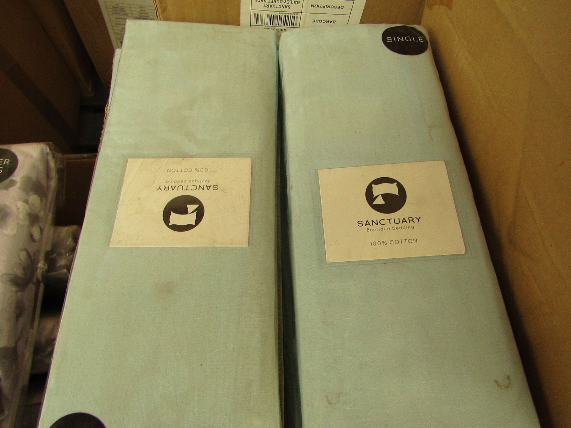 Sanctuary Single Duck Egg Fitted Sheet. New & Packaged