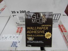 Box of 20x 200g packets of Glamour Effect extra strong Universal wall paper adhesive, new