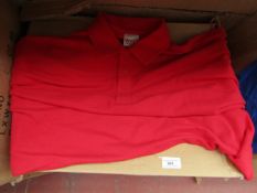 Box of approx 24 Uneek Red Polo Shirts, unused, mixed sizes which include 4XL
