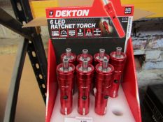 1x Dekton 6 LED ratchet torch with 6 Screw driver Bits in the base - New.