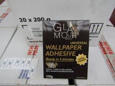 Box of 20x 200g packets of Glamour Effect extra strong Universal wall paper adhesive, new