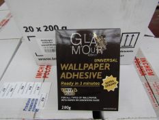 Box of 20x 200g packets of Glamour Effect extra strong Universal wall paper adhesive, new