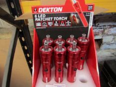 1x Dekton 6 LED ratchet torch with 6 Screw driver Bits in the base - New.