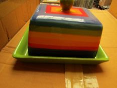 2 x rainbow design Butter Dishes. Unused