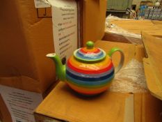 4 x Small 1 cup Rainbow Design Teapots. Unused