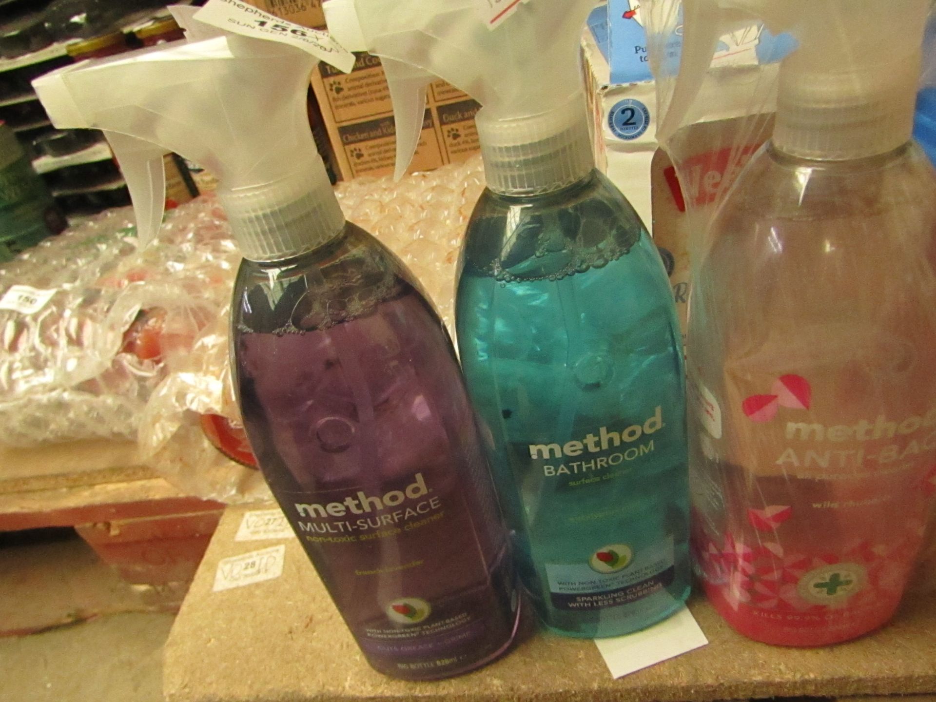 3x Various Surface Cleaners Being: 1x Method - Multi-Surface Cleaner (828ml) Lavender. 1x Method -