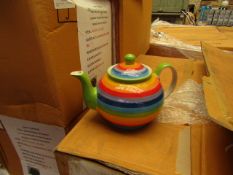 4 x Small 1 cup Rainbow Design Teapots. Unused