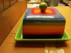 2 x rainbow design Butter Dishes. Unused