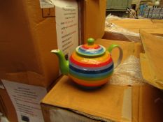 4 x Small 1 cup Rainbow Design Teapots. Unused