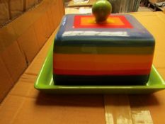 2 x rainbow design Butter Dishes. Unused
