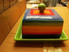 2 x rainbow design Butter Dishes. Unused