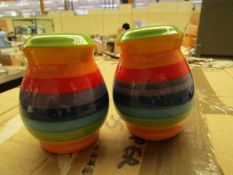 4 x Sets of 2 Rainbow design Salt & Pepper Shakers. New