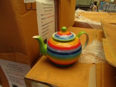 4 x Small 1 cup Rainbow Design Teapots. Unused