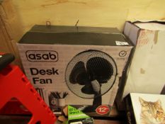 Asab Desk Fan. Boxed but untested