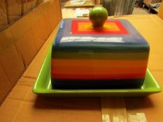 2 x rainbow design Butter Dishes. Unused