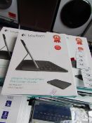 Logitech ultra thin keyboard folio for iPad Air, untested and boxed. QWERTY keyboard