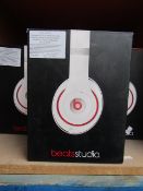 Beats Studio wired over-ear headphones, tested working but ear pads may need replacing and boxed.