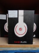 Beats Studio wired over-ear headphones, tested working but ear pads may need replacing and boxed.