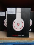 Beats Studio wired over-ear headphones, tested working but ear pads may need replacing and boxed.