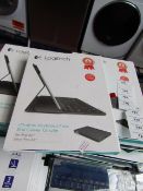 Logitech ultra thin keyboard folio for iPad Air, untested and boxed. QWERTY keyboard