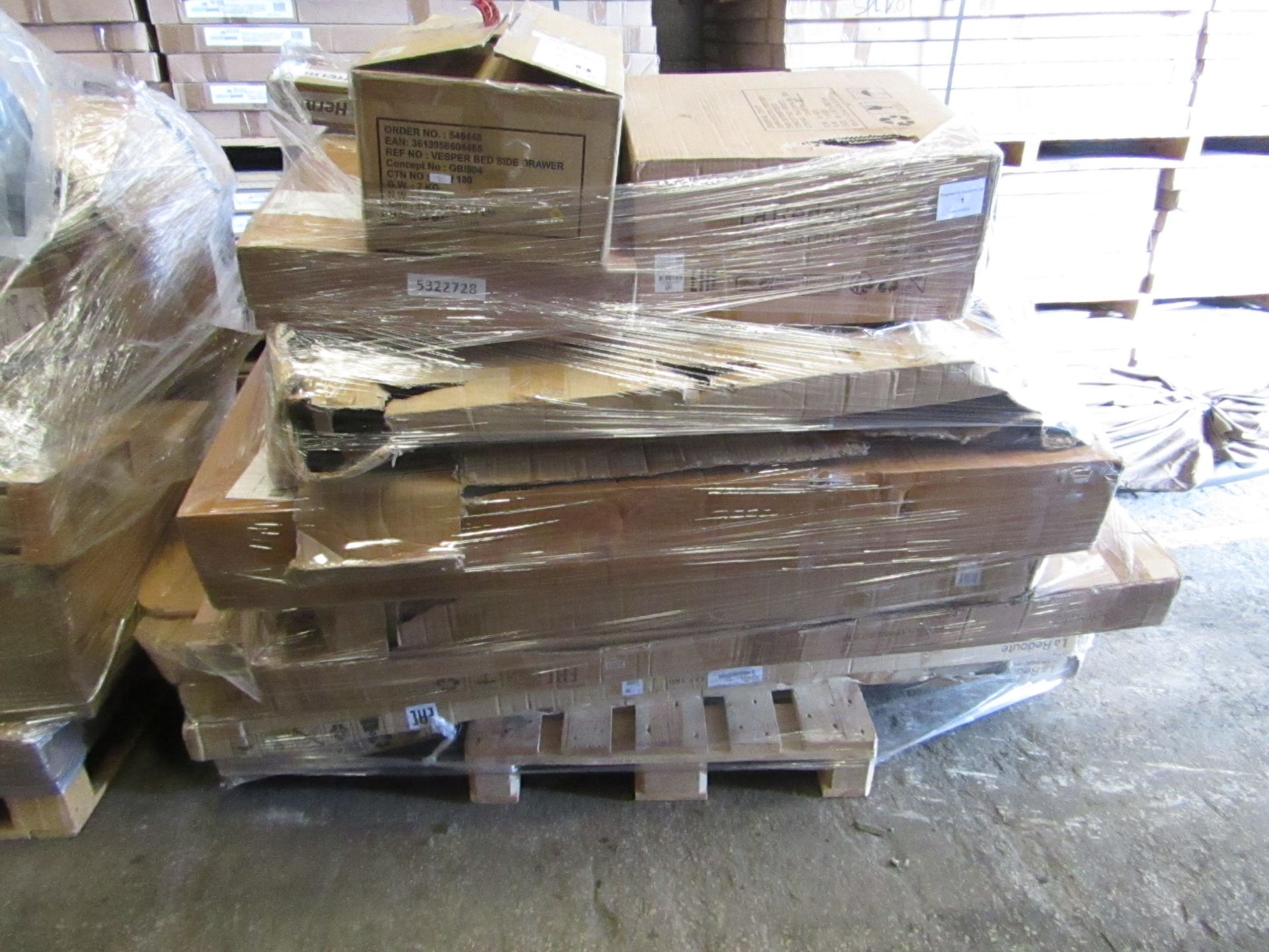 Pallet of Unmanifested Customer returns furniture from La Redoute, these items may range in