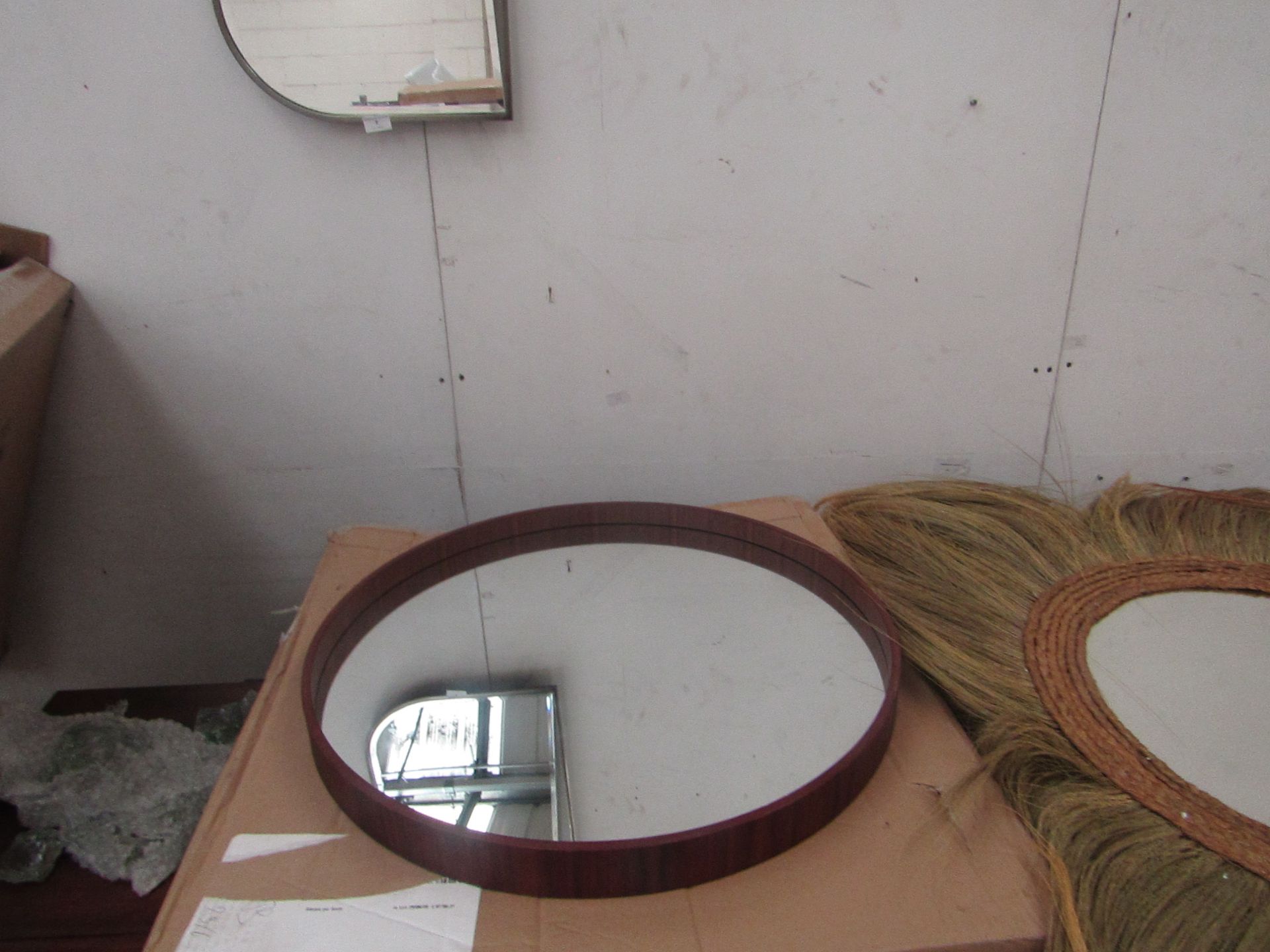 | 1X | LA REDOUTE 60CM WOODEN FRAMED CIRCULAR MIRROR | LOOKS UNUSED AND BOXED | RRP CIRCA £80 |