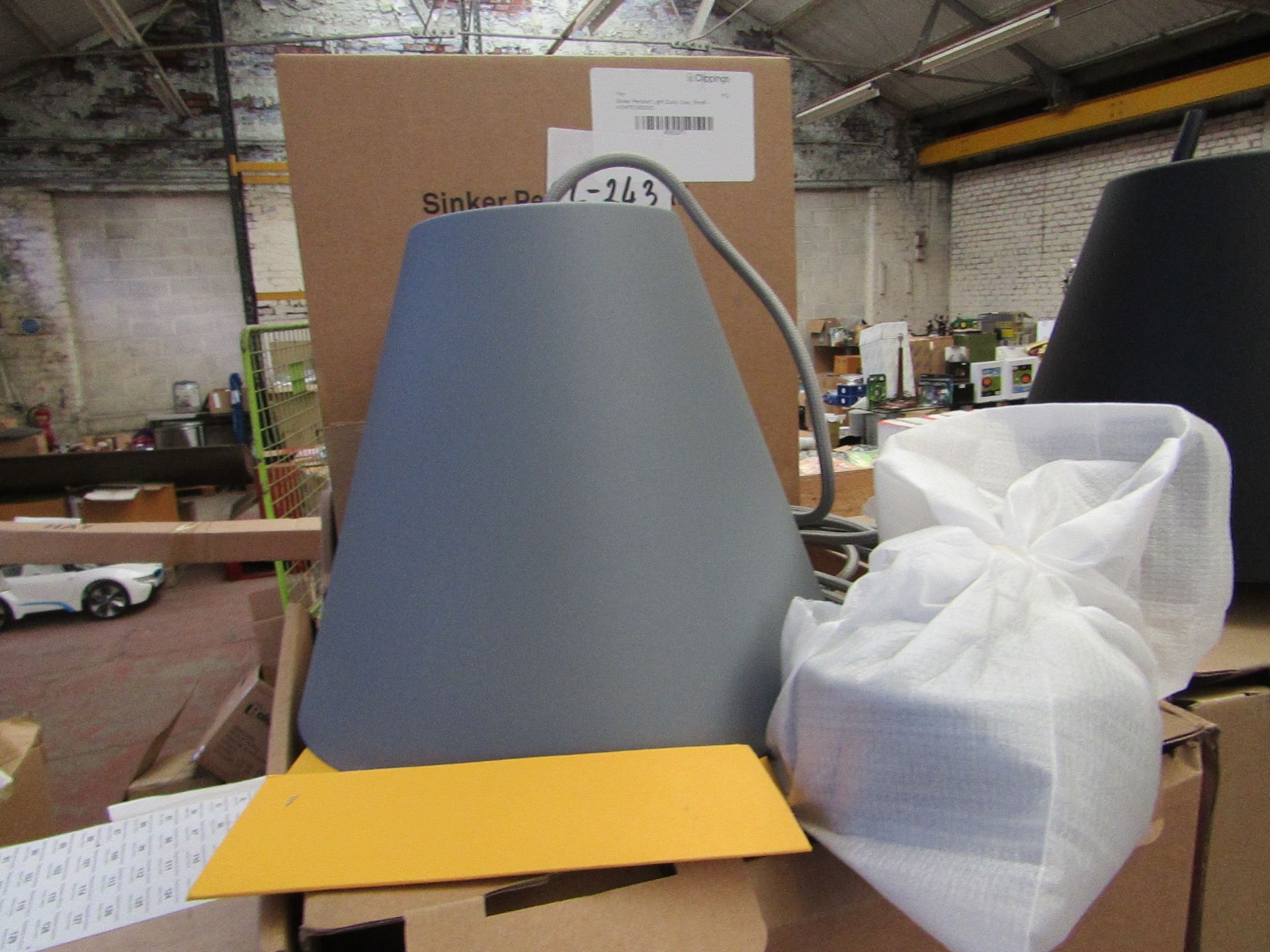 | 1X | SINKER SMALL DUSTY GREY CEILING LIGHT | LOOKS UNUSED AND BOXED BUT NO GUARANTEE | RRP £88 |