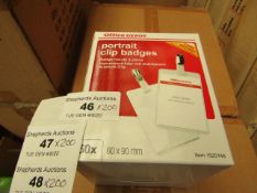 4x Boxes of 50 x Office Depot Portrait Clip Badges. 60mm x 90mm. New & Boxed.