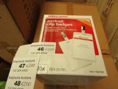 4x Boxes of 50 x Office Depot Portrait Clip Badges. 60mm x 90mm. New & Boxed.