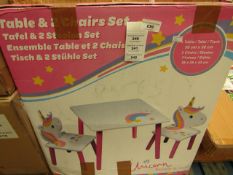 Unicorn - Children's Table & 2 Chairs - Unchecked & Boxed.