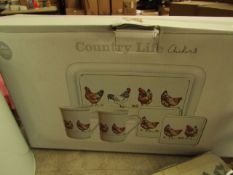 Country Life - 2x Mugs 2x Coasters 1x Tray (Chicken Design) - Unchecked & Boxed.