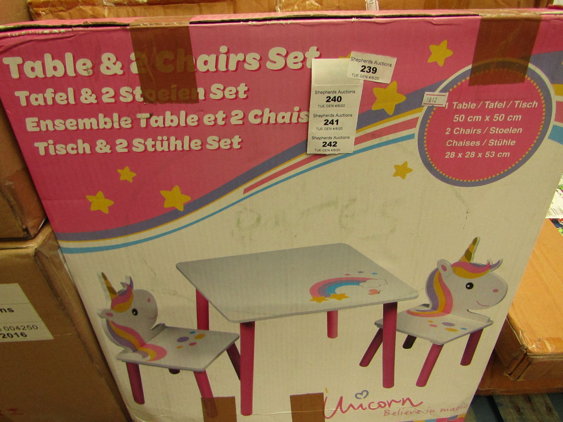 Unicorn - Children's Table & 2 Chairs - Unchecked & Boxed.