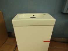 Roca GLOSS WHITE cloakroom basin set including; Roca 450mm wall hung base unit with a Roca 450mm 1TH