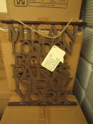 Box of 24 Cities Wooden Wall plaques. Unused & Boxed